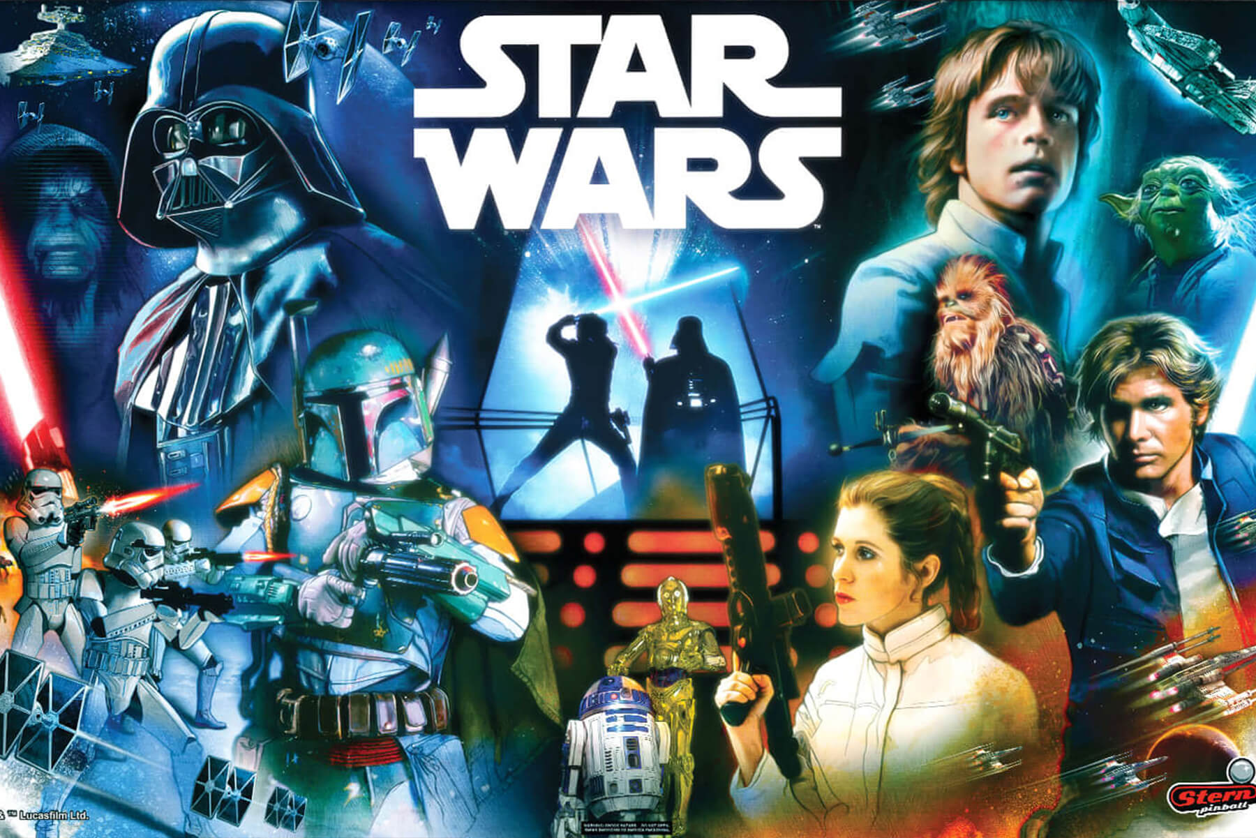 The front panel on the Stern Star Wars Pin pinball machine