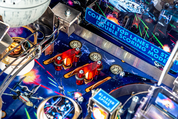 A close up shot of the Stern Star Wars Pin pinball machine
