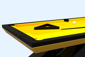 The corner of a Dozer Slate Bed Pool table