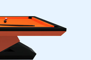 The side of a Dozer Slate Bed Pool table