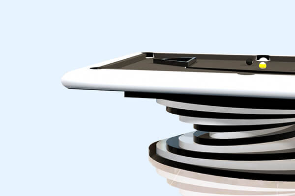 The side of a white Everest Slate Bed Pool table