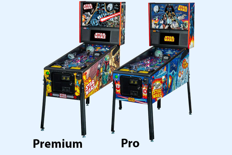 The two models of the Stern Star Wars Comic pinball machine