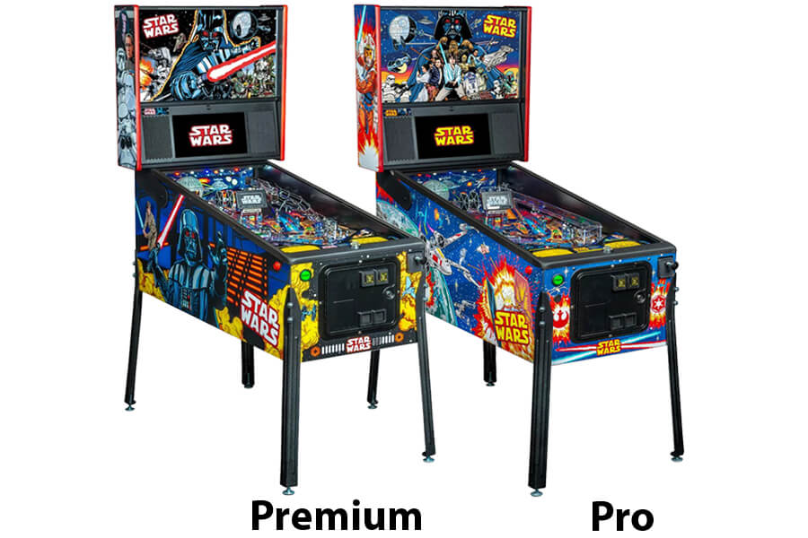 The two models of the Stern Star Wars Comic pinball machine
