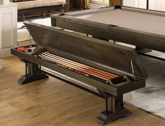 Optional storage bench available with the Carolina II pool table.