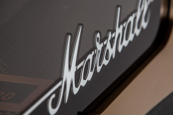 The Marshall logo on the Marshall Vinyl jukebox.