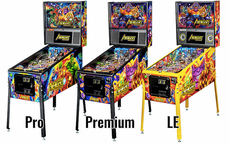The Pro, Premium and Limited Edition Versions of The Stern Avengers Infinity Quest Pinball Machine.