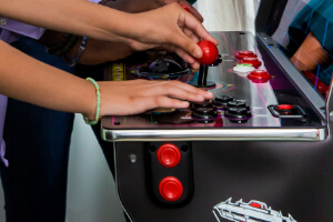 The AtGames Legends Ultimate pinball button upgrade.