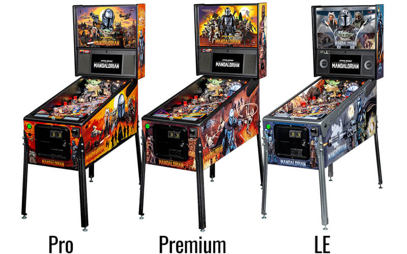 The three Mandalorian pinball machine models.