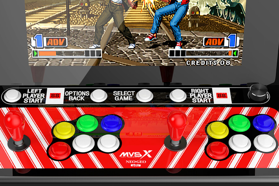The controlsmon the MSVX gaming cabinet.