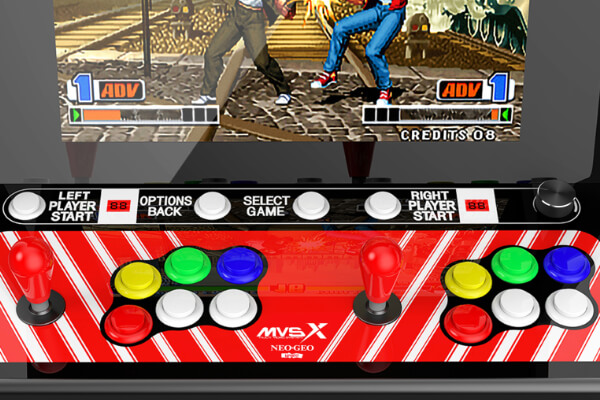 The controlsmon the MSVX gaming cabinet.
