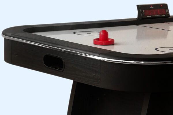The Sure Shot Competition Air Hockey table close up.