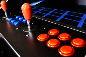 Controls on the Cosmic Creators' Edition arcade machine.