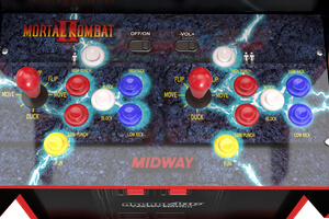 The controls on the Midway Legacy arcade.