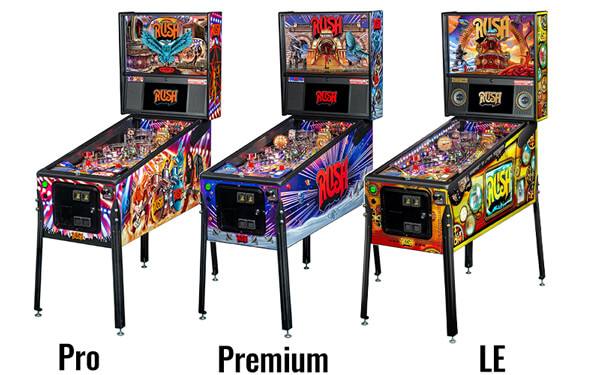 The three Rush pinball machine models.