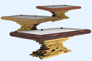 The Caliope Pool Table in different finishes.