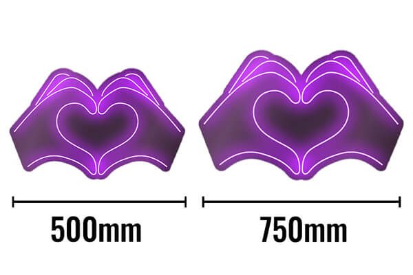 The Hands Heart Neon sign size.