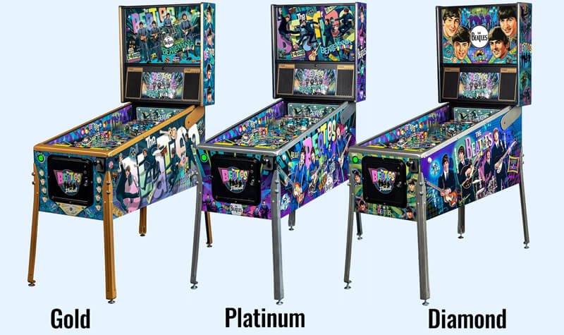 The three Beatles pinball machine models.