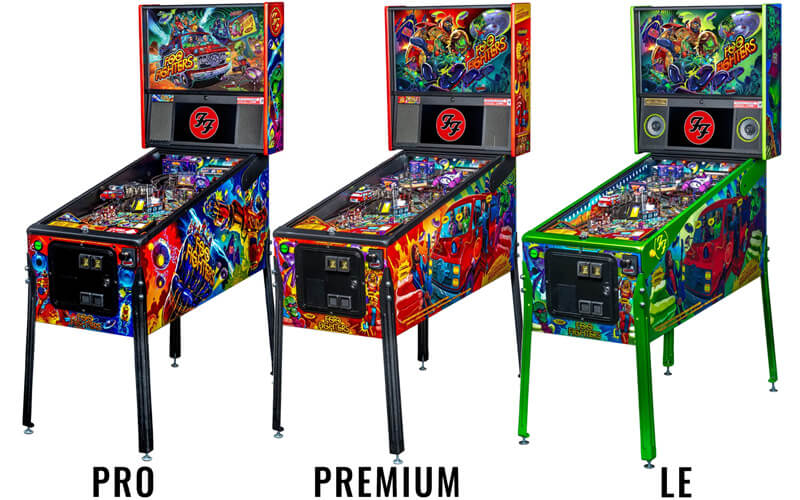 The three Foo Fighters pinball machine models.