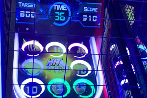 Aqua-ball Skee-ball arcade machine screens.
