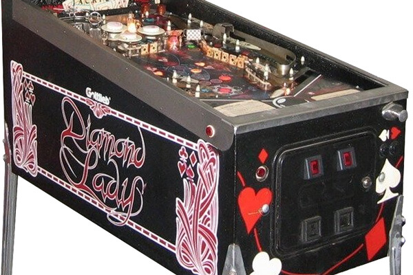 The Refurbished Diamond Lady pinball cabinet.