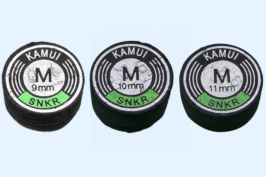 The Kamui Black Snooker tips sizes.