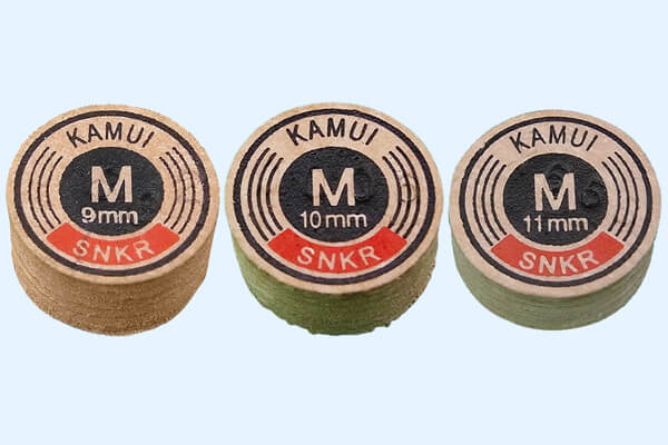 The Kamui Original Snooker tips sizes.
