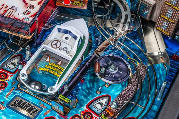 A close up shot of the Jaw premium playfield.