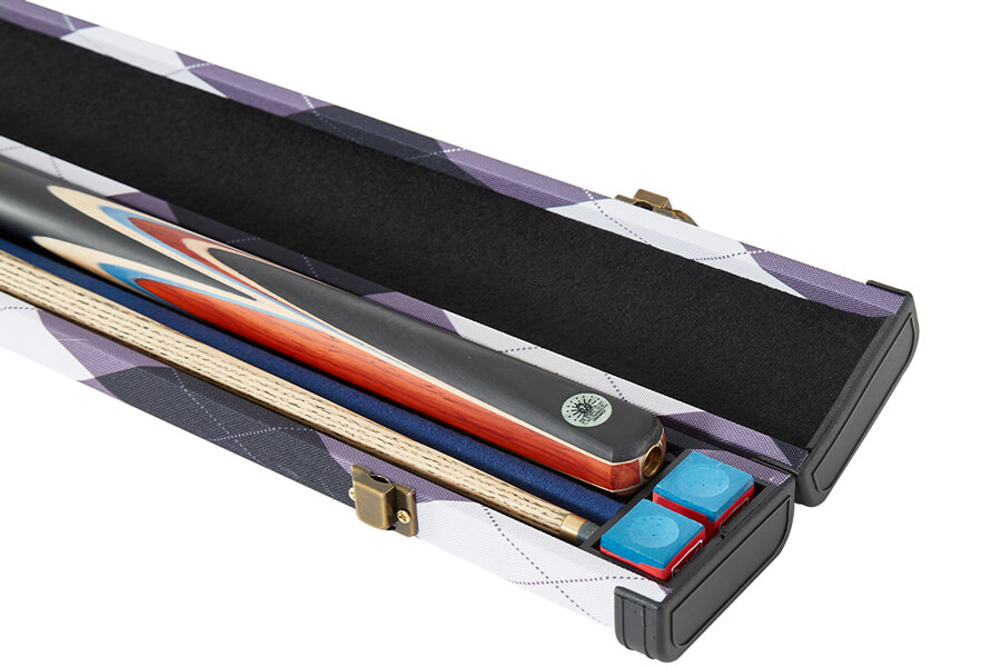 The Pureline Diamond cue case for 3/4 joint cues open.