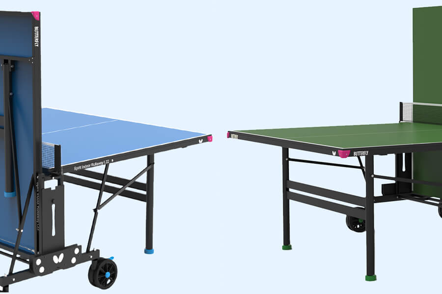The Butterfly Spirit Match L22 Rollaway tennis table colours green and blue.