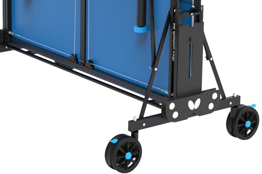The Butterfly Spirit M6 Rollaway Outdoor tennis table wheels.