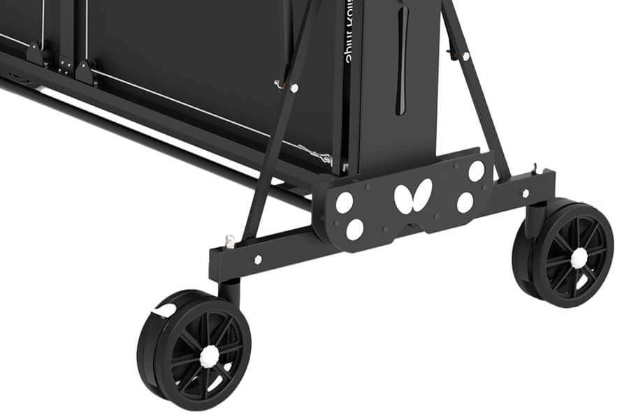 The Butterfly Spirit M5 Rollaway Outdoor tennis table wheels.