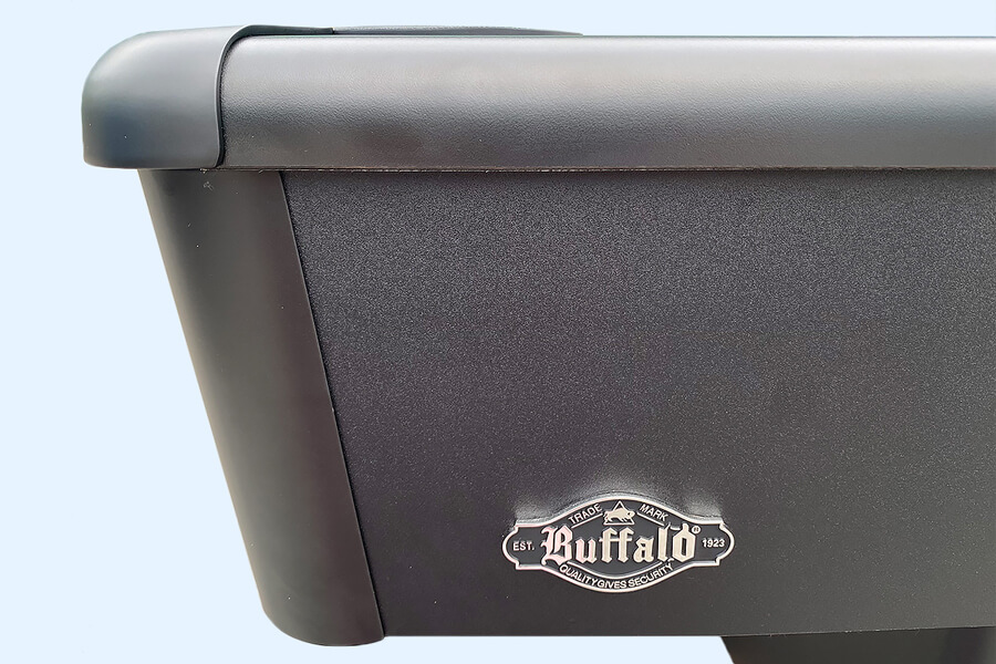 The Buffalo III Eliminator pool table brand detail.