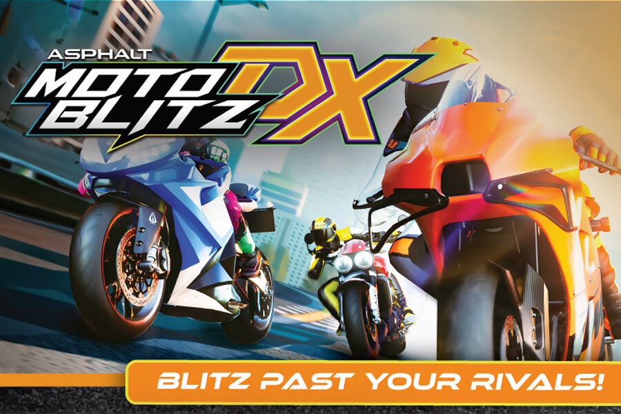 The Sega Asphalt Moto Blitz arcade machine screen graphics.