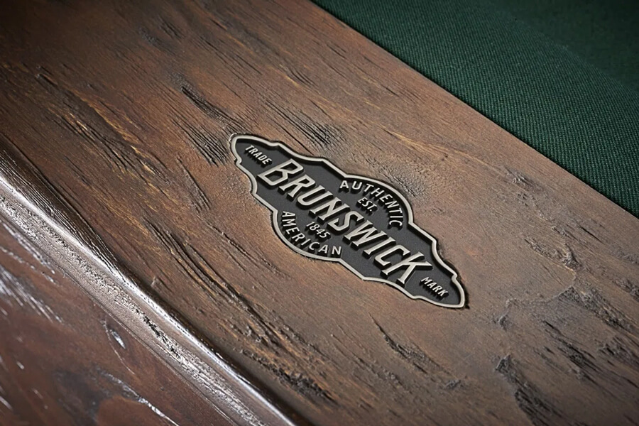The Brunswick Canton Pool Table frame brand detail.