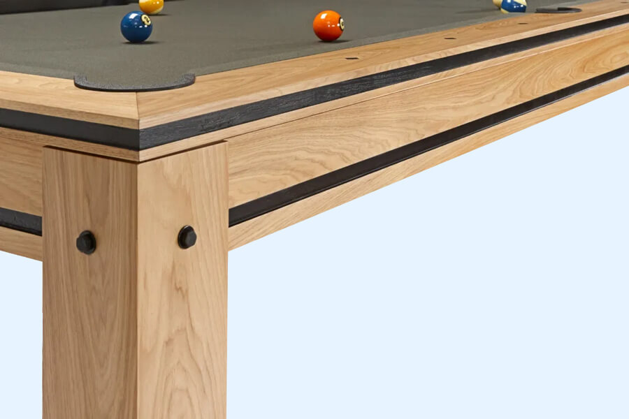 The Brunswick Hickory Pool Table frame and legs close up.