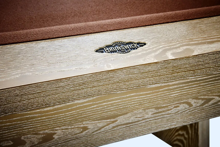 The Brunswick Sagrada Pool Table brand close up.
