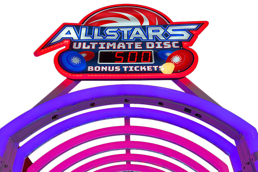 The Allstars Ultimate disc arcade machine top.
