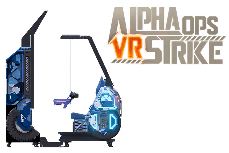 The Alpha Ops Vr Strike arcade cabinet side.