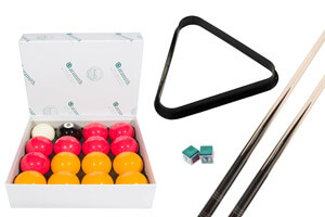 Accessories provided with the Omega Pro pool table.