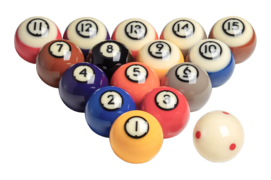 The Rhodium 508 English Pool Ball Set by Dynaspheres.