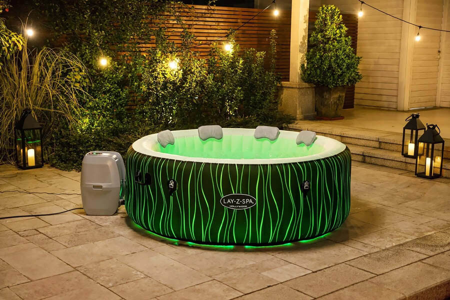 The Lay-Z-Spa Hollywood AirJet Hot Tub with lights.