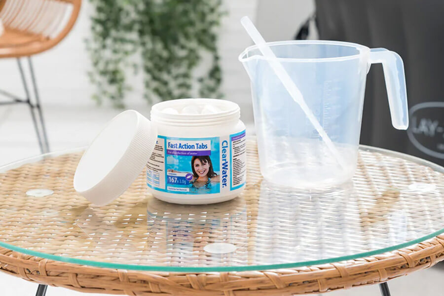 Lay-Z-Spa Clearwater Fast Action Tablets package & utensils.