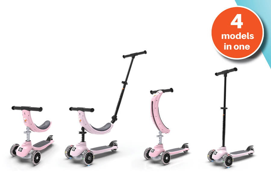 The Ride-Ezy Kick & Go Ride On & Scooter 4 models.