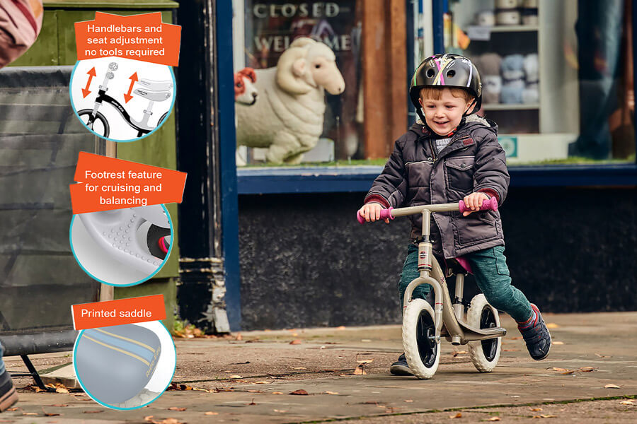 The Ride-Ezy Go Balance Bike Features.