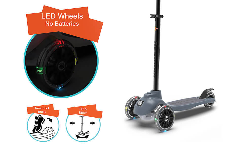 The Ride-ezy Kick 3-Wheel Scooter Features.