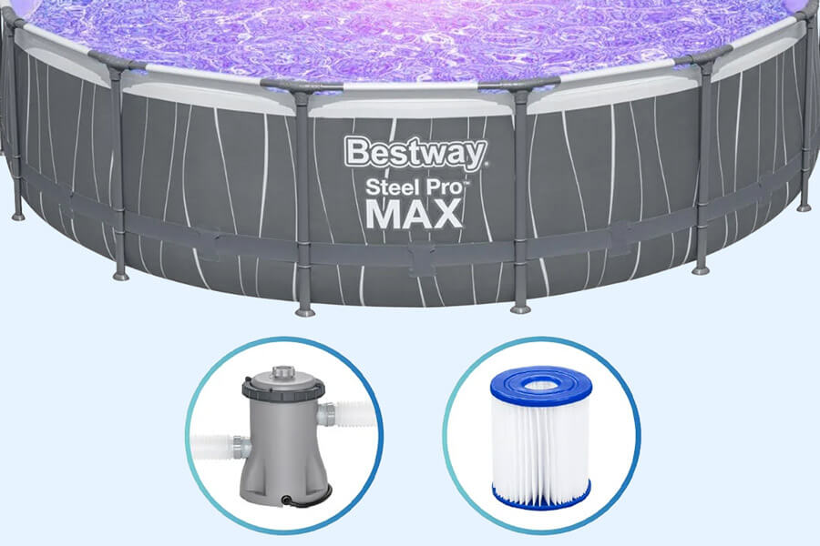 The Steel Pro Max LED Round Pool Set Pump.