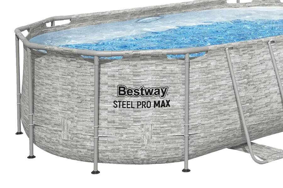 The The Steel Pro Max Splashview Oval Pool Close up View.