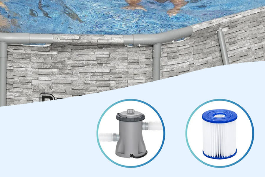 The Steel Pro Max Splashview Oval Pool Pump and Filter.
