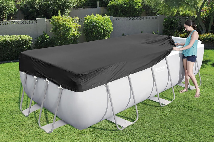 The 13ft Rectangular Power Steel Pool Cover set up.