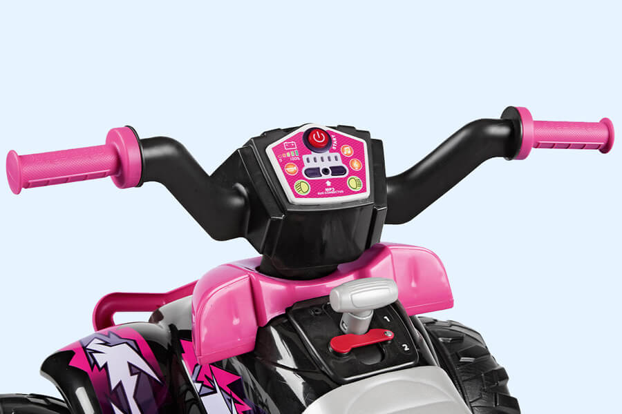 The Corral T-Rex Pink 330W Ride On Motorbike Gear.